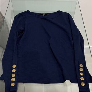 Navy Blue Women's Top with Gold Button Accents